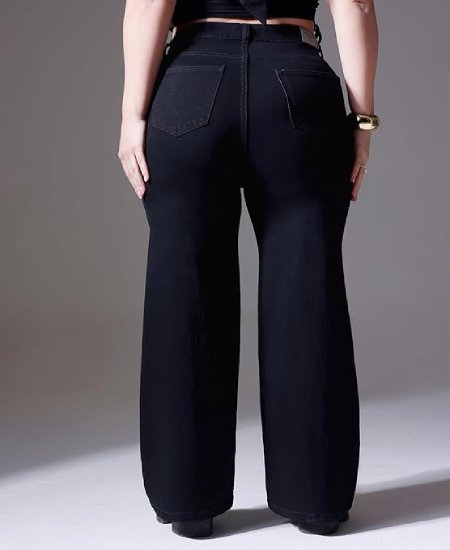Women's Wide-Leg High-Rise Regular-Length Stretchable Cargo Denim Jeans