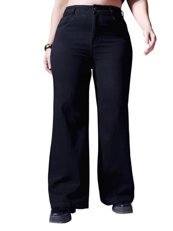 Women's Wide-Leg High-Rise Regular-Length Stretchable Cargo Denim Jeans