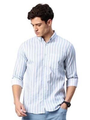 Man Classic Slim Fit Vertical Striped Casual Cotton Shirt
