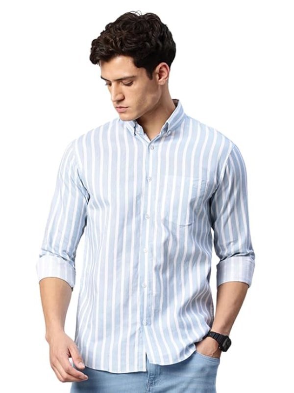 Man Classic Slim Fit Vertical Striped Casual Cotton Shirt