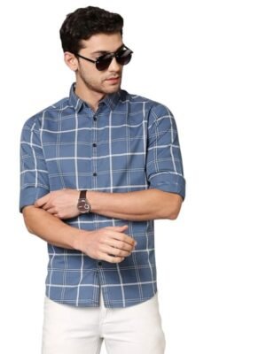 Men's Checkered Slim Fit Cotton Casual Shirt