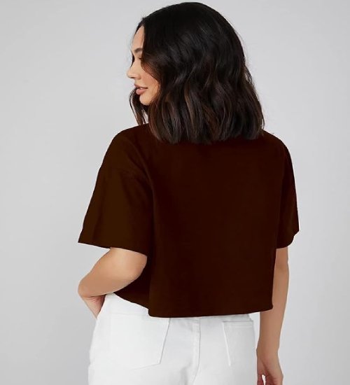 t1 Cotton Maroon Solid Basic Oversized Fit Crop Top