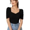 Women's Sweet Heart Neck Balloon Sleeve Elegant Casual Tee Top