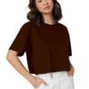 t5 Cotton Maroon Solid Basic Oversized Fit Crop Top