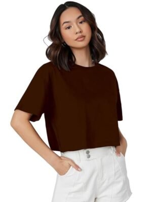 Cotton Maroon Solid Basic Oversized Fit Crop Top