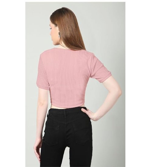 t6 Womens Fashion Crop Tops Summer Winter Baisc V Neck