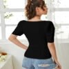 Women's Sweet Heart Neck Balloon Sleeve Elegant Casual Tee Top