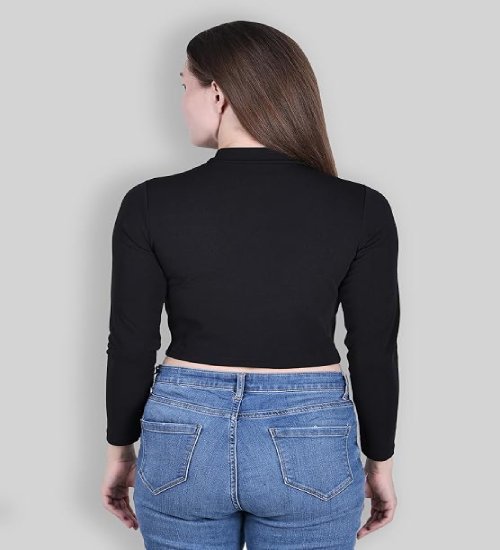 t9 Women's Round High Neck Full Sleeves Stylish Crop Top
