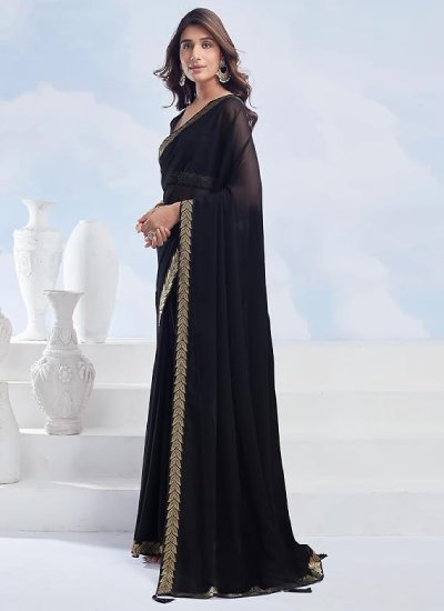 Women's Georgette Lace Boarder Saree With Unstitched Blouse Piece