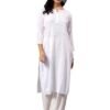 Lucknowi Chikankari Straight Regular Fit White Cotton Women's Long Kurta