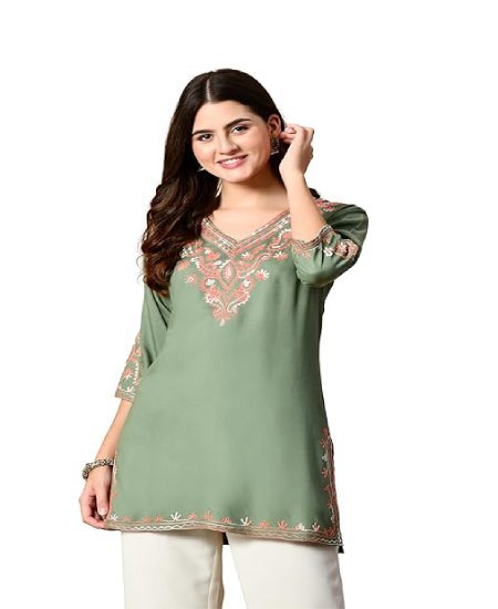Embroidered Kashmiri Tunic Top, Short Kurti for Women