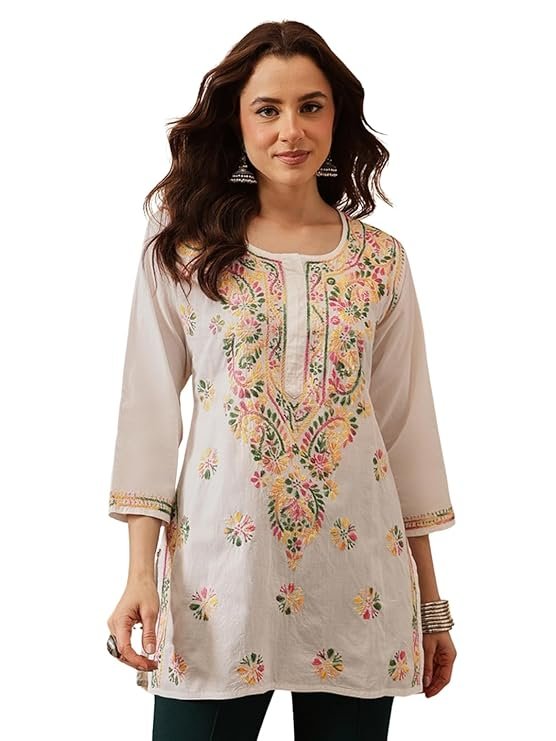 Lucknowi Chikankari Cotton Top for Women