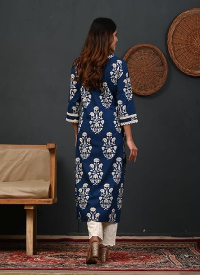 Womens Printed Cotton Straight Kurti for Girls Regular Wear Stylish Long Kurta