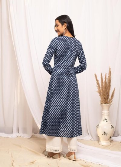 Womens Cotton Regular Fit Floral Printed A-Line Kurta