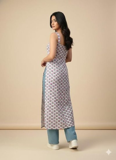 Women’s Pink Floral Printed Long Kurti