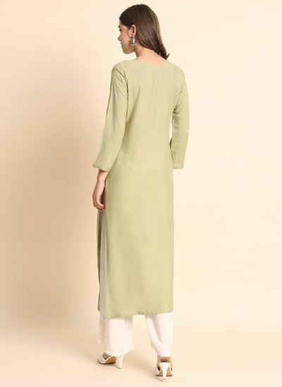 Women's Embroidered Lukhnavi Chikankari Work Straight Ethnic Kurta