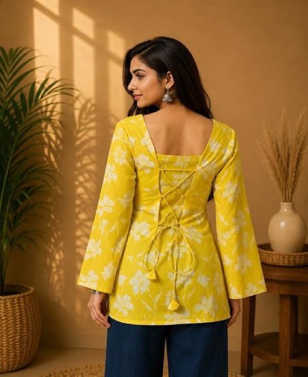 Square Neck Long Sleeve Kurti for Women