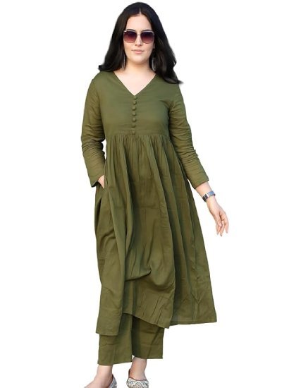 Anarkali Kurta Pant Set for Women Long Flared V-Neck Kurta