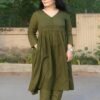 Anarkali Kurta Pant Set for Women Long Flared V-Neck Kurta