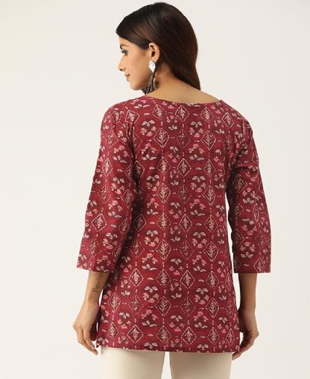 k22 V-Neck Short Straight Kurti with 3Quarter Sleeves