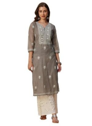 k4 Cotton Straight Lucknowi Chikankari Ethnic Wear Kurta for Women