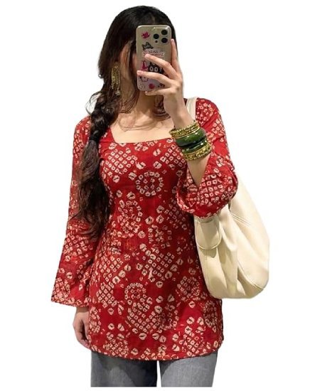 k4 Women’s Viscose Blend Printed Short Kurti