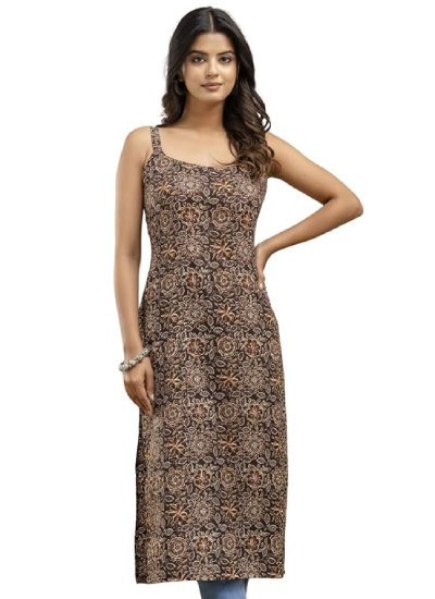 Pure Cotton Sleeveless Straight Long Kurti for Women's