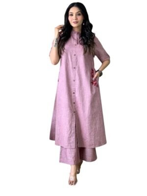 k6 Women's Cotton Embroiderd Long A-Line Kurti with Palazzo