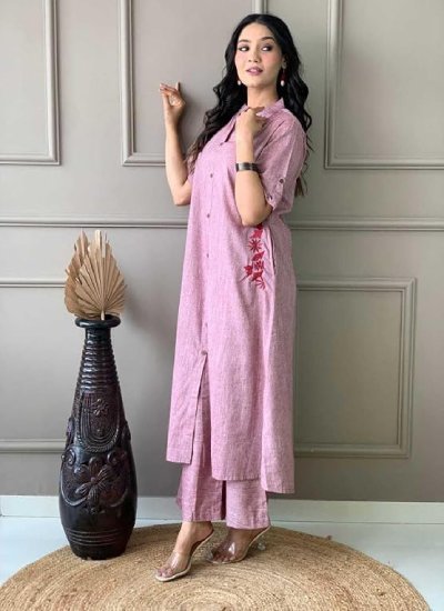 Women's Cotton Embroiderd Long A-Line Kurti with Palazzo
