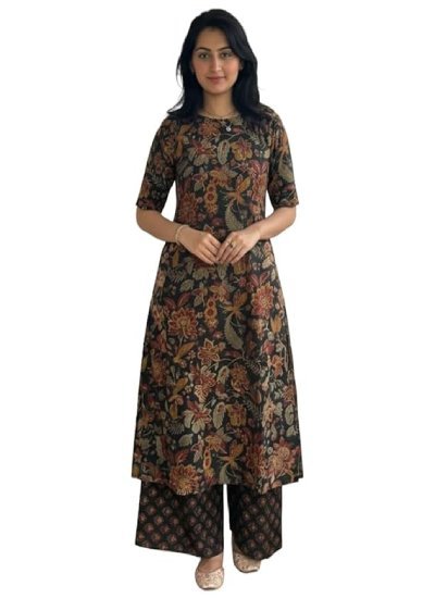 Women's Viscose Blend Straight Printed Kurta with Palazzo