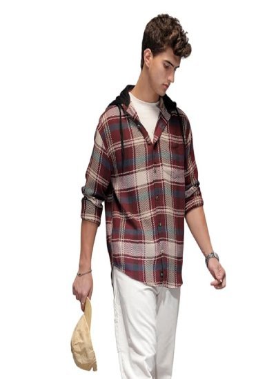 Men's 100% Cotton Hooded Shirt