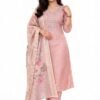 Pink Slub Kurti Pant Set with Dupatta for Women