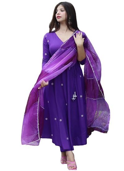 s10 Women's Cotton Blend Anarkali Embroidered Kurta with Pant & Dupatta