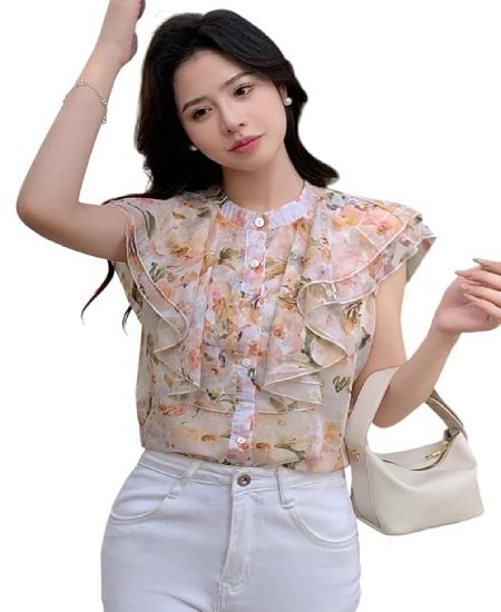 s10 Premium Chiffon Allover Print Sleeveless Shirts for Casual