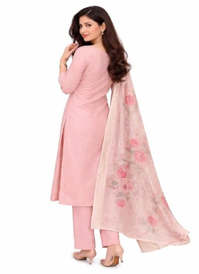 Pink Slub Kurti Pant Set with Dupatta for Women