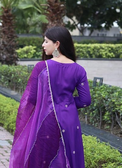 s100 Women's Cotton Blend Anarkali Embroidered Kurta with Pant & Dupatta
