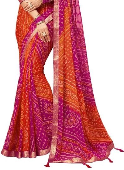 Women's Bandhani Printed Chiffon Saree with Blouse