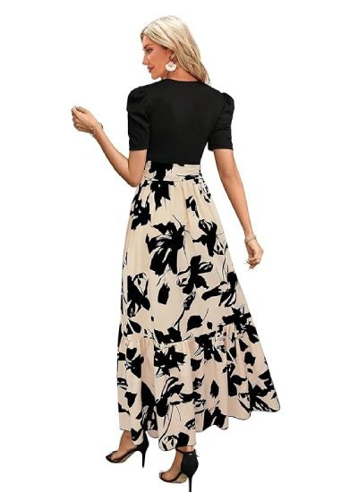 Women's A-LINE Full Long Puff Sleeve Maxi Gown Dress