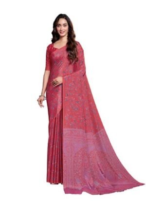 Floral Print Crepe Saree With Unstitched Blouse Piece