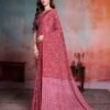 Floral Print Crepe Saree With Unstitched Blouse Piece