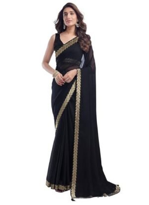 s15 Women's Georgette Lace Boarder Saree With Unstitched Blouse Piece