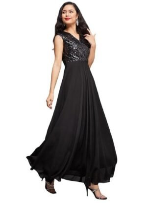 s15 Women's Round Neck Sleeve Embellished Fit Flare Gown