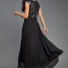 s155 Women's Round Neck Sleeve Embellished Fit Flare Gown
