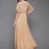 Women's Halter-Neck Cap-Sleeve Pleated Embellished Georgette Gown