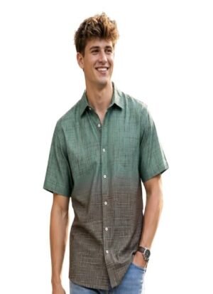 Men's Cotton Linen Printed Checks Casual & Formal Shirt