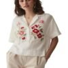 s2 Women Cream Cotton Embroidered Tops