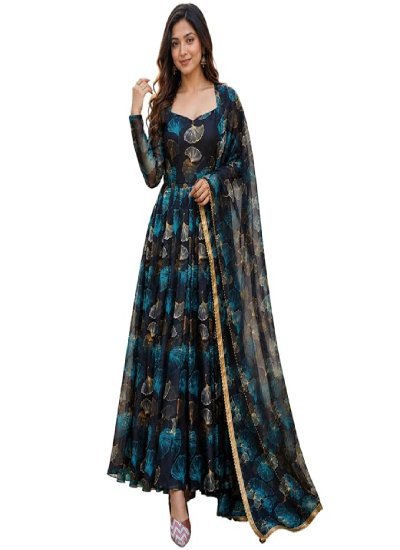 s2 Women’s Floral Printed Anarkali Gown with Dupatta