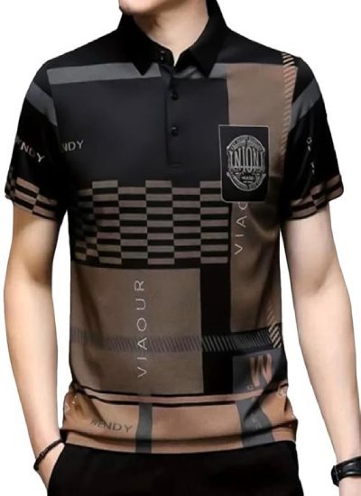 Men Printed Polo Neck Cotton Blend T-Shirt