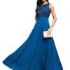 Women's Brick Red & Dusty Green Boat Neck Sleeveless Gown