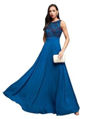 Women's Brick Red & Dusty Green Boat Neck Sleeveless Gown